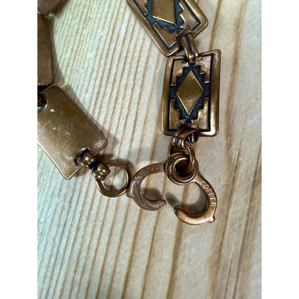 Vintage Southwestern Native American Copper Tribal Panel Link Bracelet - Picture 8 of 9